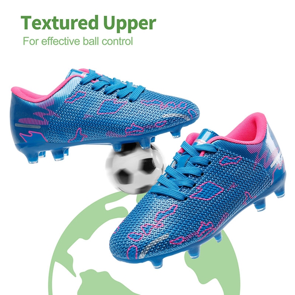 Kids Earth Surface Pattern Soccer Shoes - BLUE HOT PINK - 2